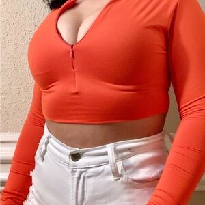 Orange Long Sleeve Crop Top